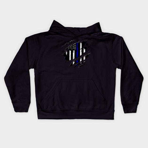 Thin Blue Line Rip Kids Hoodie by Digitanim8tor